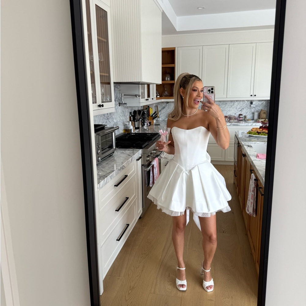 House of CB Cream Mini Skater Skirt with Ruffled Tie Front - Picture 3 of 3
